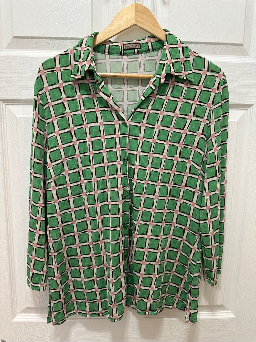 Maliparmi Women’s Green Patterned Button-Front Top
